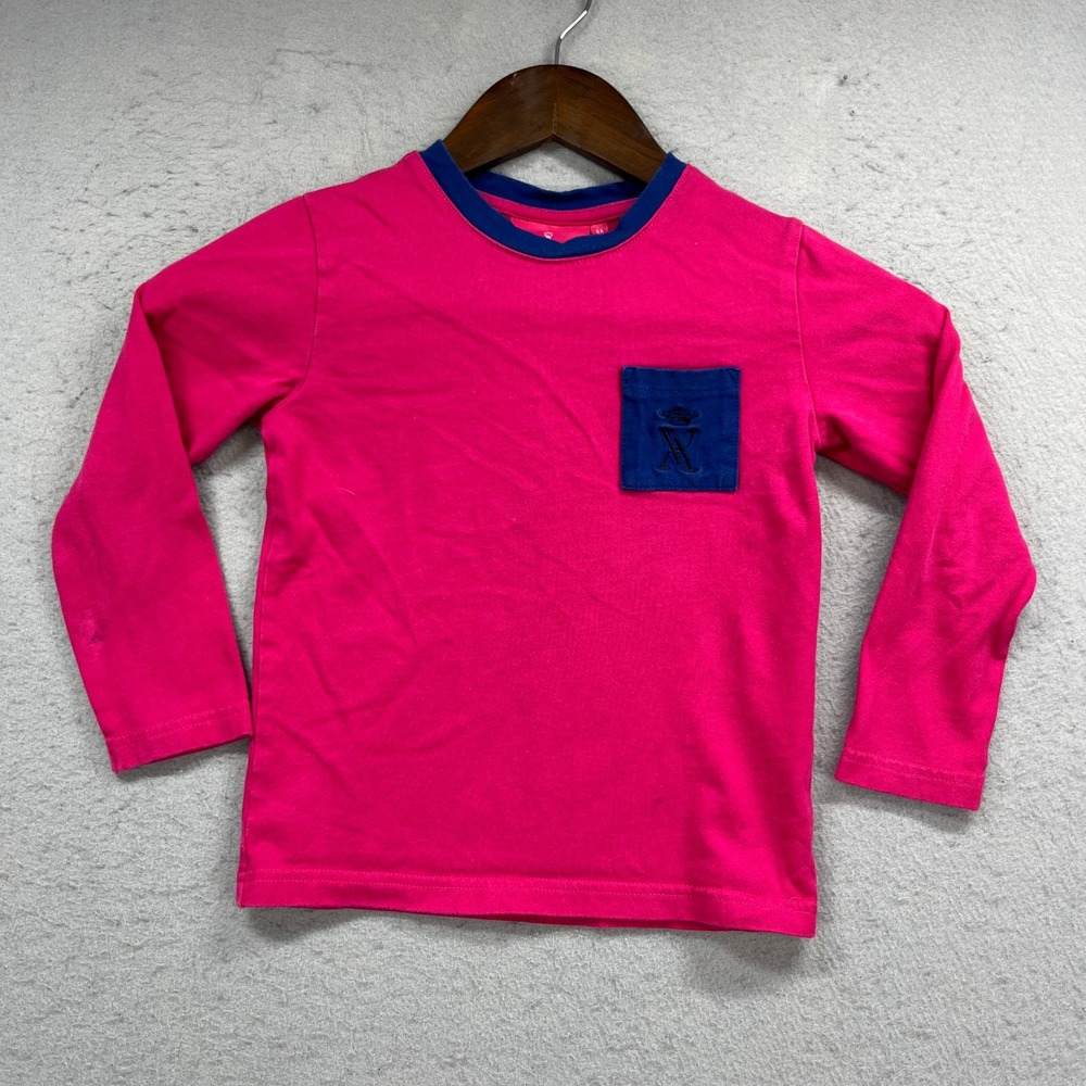 Vicomte A Long Sleeve Shirt Kids 6A Pink Blue Pocket Tee Preppy Logo Casual